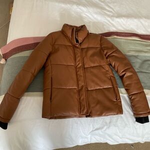 Brown leather puffer jacket